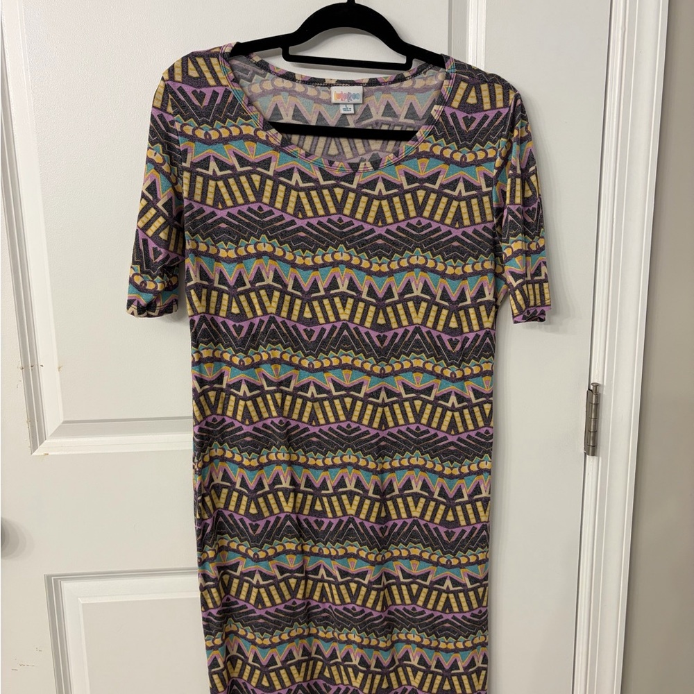 LuLaRoe Purple and Gold Geometric Midi Dress